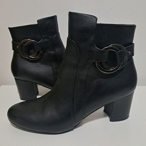 Karl Lagerfeld Paris Elegant Goth Leather Block Heel Ankle Boots Size 7.5 Black - Picture 14 of 15